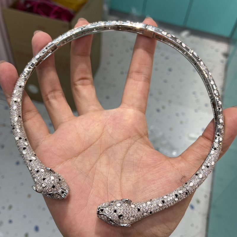 New Fashion Women Leopard Necklace White Gold Plated Full Bling CZ Leopard Neck Strap Necklaces For Girls Women