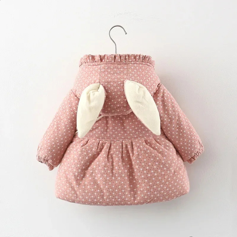 Winter Outerwear Infant Girl Clothes Toddler Jacket For Kids Korean Cartoon Cute Dot Hooded Warm Thick CoatBag Baby Tops BC028 241223