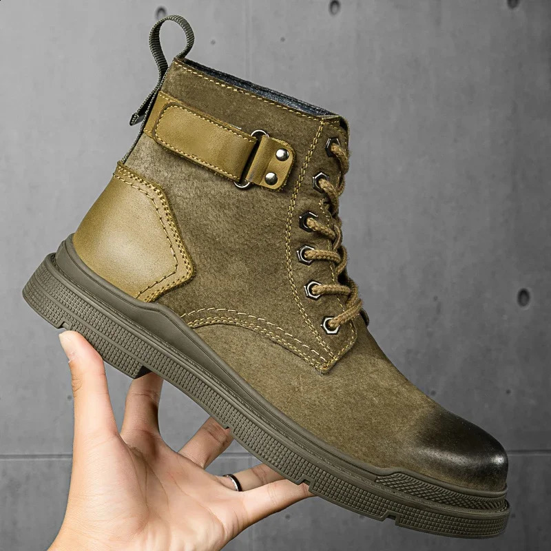 winter mens boots with lace up fur and velvet denim ankle boots style mens thick soled Nubuck leather outdoor boots 241223