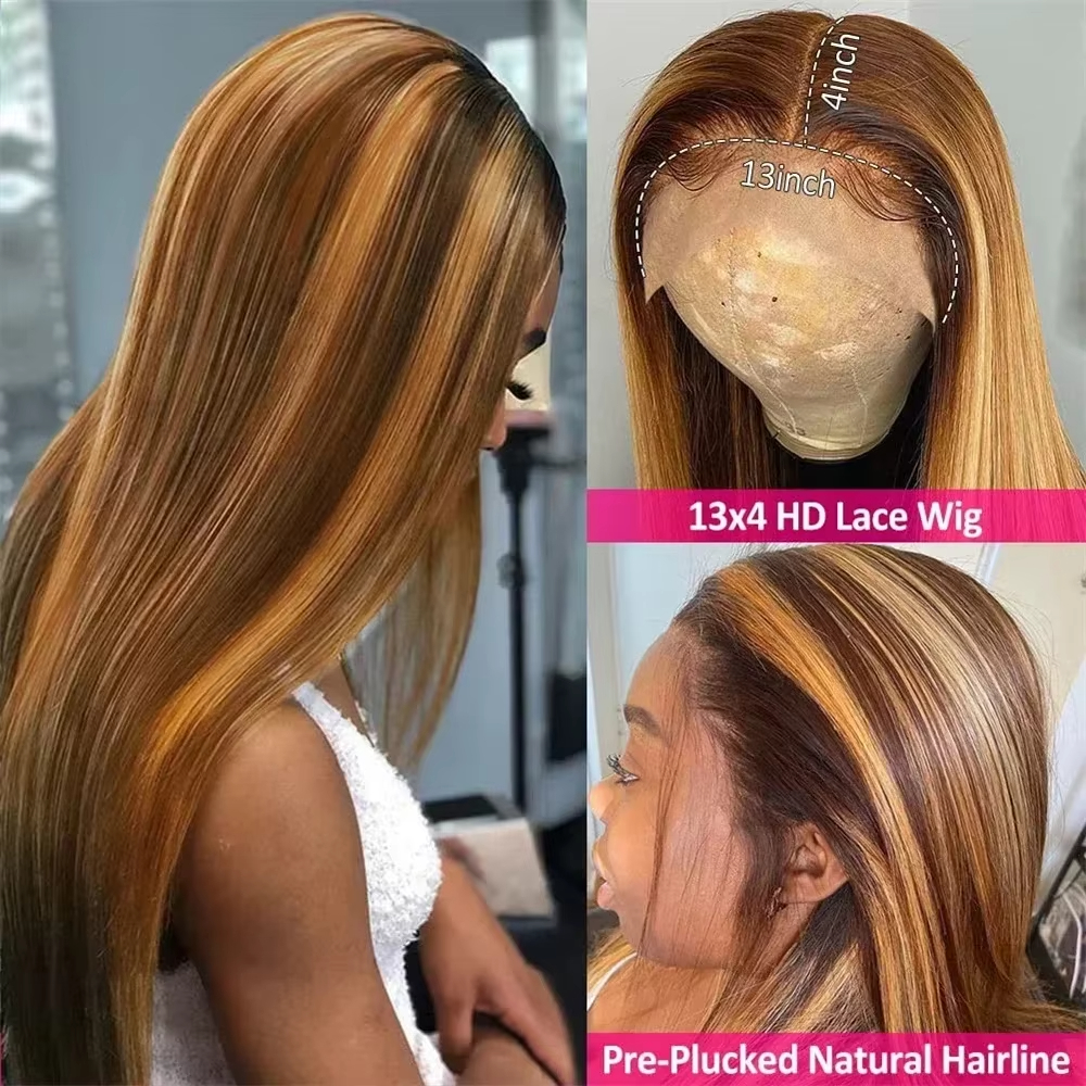 13x4 Human Hair Wigs Large Waves Lace Front Hair Wigs Ombre Color Women's Curly Wig With Babyhair 200Density Fashion Full Frontal Closure Wig Hea