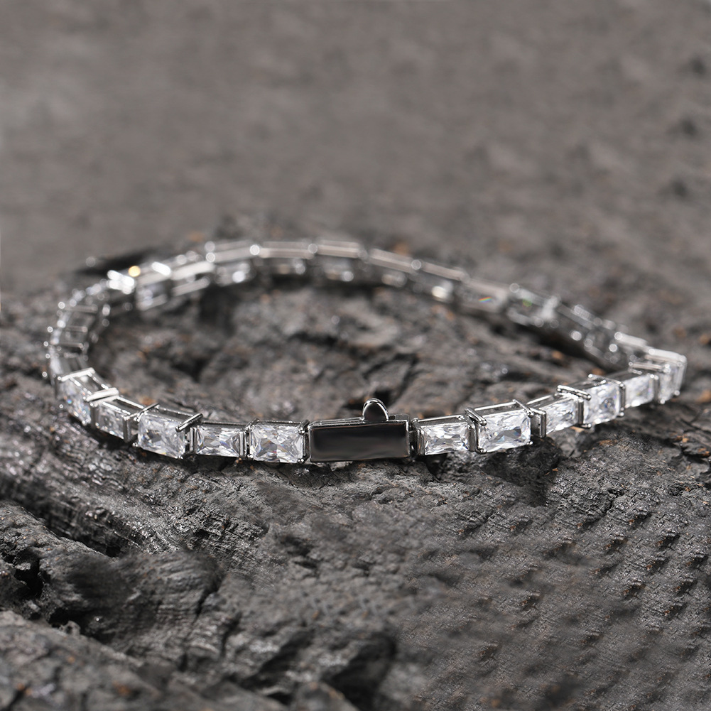 Hip Hop Iced Out Prong 5A Cubic Zircon Tennis Chain Bracelet Square Emerald Color Gemstone Bling Chains Trendy Bracelets Jewelry Accessories Bijoux Pu