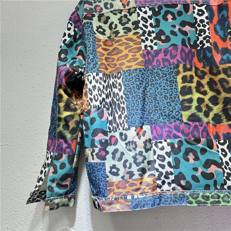 Rivet Beading Leopard Print Big Fur Collar Lambs Wool Denim Jacket Women Outerwear Winter Thick Loose Short Jeans Jacket Female 241223