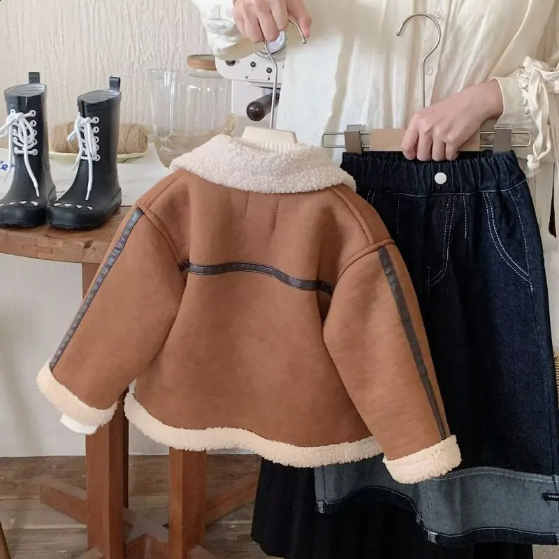 Autumn and Winter Childrens Outerwear Thickened Lamb Wool Outerwear Casual and Cute Warm Girl Cotton Jacket 241223