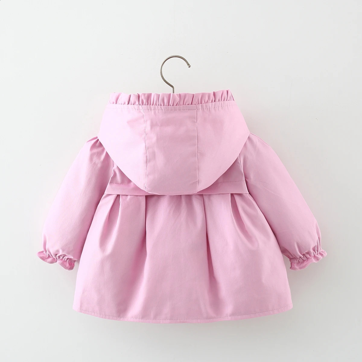 Spring and Autumn Girls Long sleeved Solid Color Hooded Windproof Coat Top Childrens Wear Jacket Mid length Korean Edition 241223