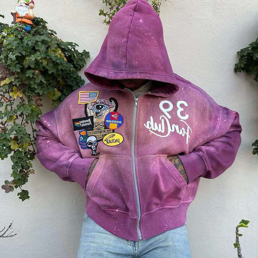 American Retro Y2K Clothes Mens Womens Haruku Gothic Cartoon Graphics Oversized Hoodie Sweatshirt Zipper Jacket