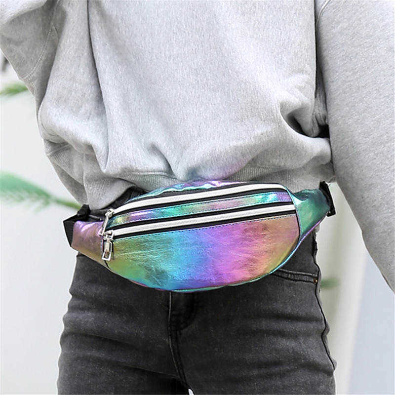 Holographic Fanny Pack Hologram Laser Beach Travel Banana Hip Bum Zip Waist Bags Women Belt Bag For Girls Z240912