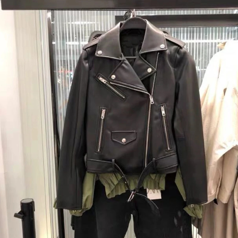 Leather Jacket Women Spring Autumn Coat Faux PU Bike Moto Lady Casual Street Outwear 241218