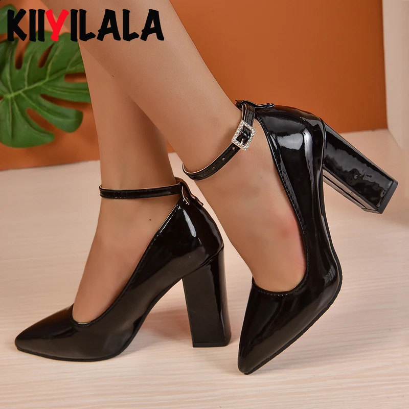 Black 10cm ultra-high foot pump womens shoes Pointed Toe fashionable crystal pearl pendant leather clip patent leather large size 50 241223