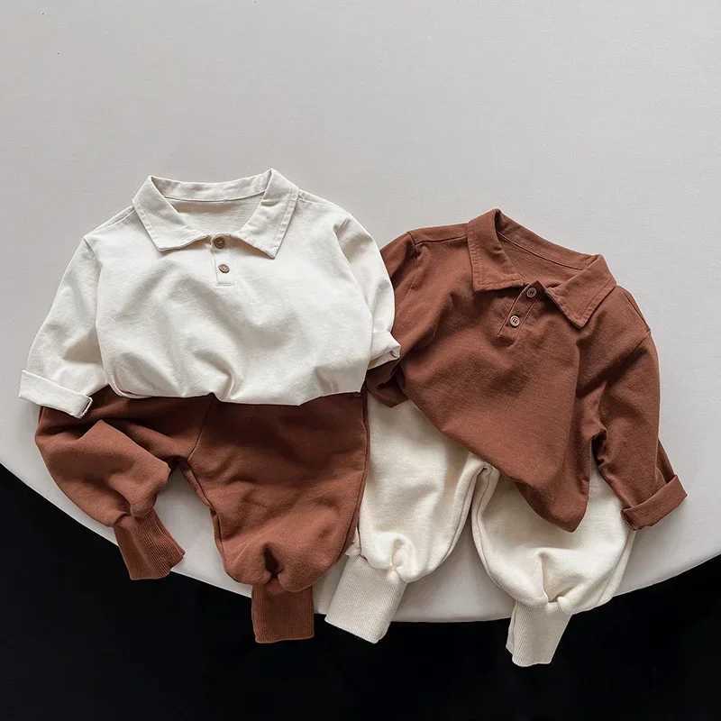 Spring and Autumn Childrens Polo Shirt 1-8Y Boys Cotton Button Solid Day Long Sleeve Top Korean Preschool Clothing Childrens Clothing New W241223