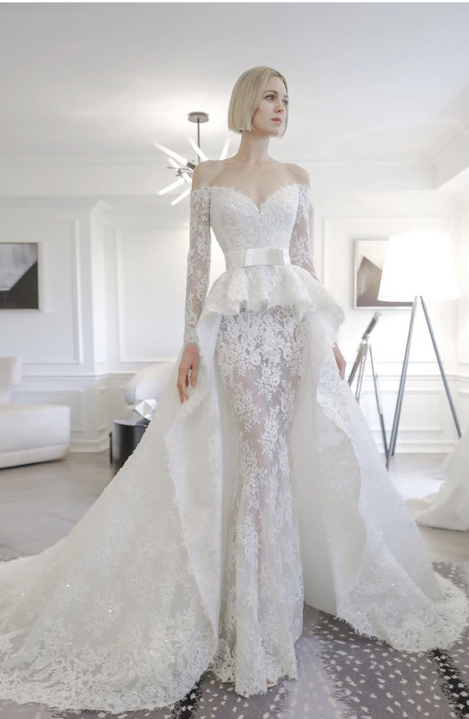 2 In I Lace Mermaid Wedding Dresses With Detachable Skirt Off Shoulder Long Sleeves Boho Beach Bridal Gowns Back Lace-up Modern Strapless 2025 Country