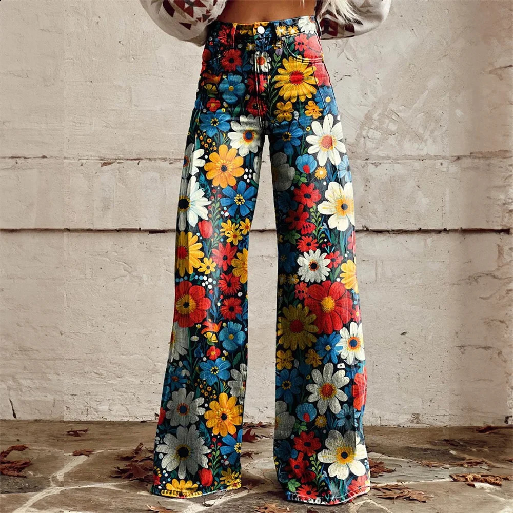 2025 Fashion Y2k Jeans High Waisted Women Flare Pant Street Loose Wide Leg Denim Pants Ladies 241224