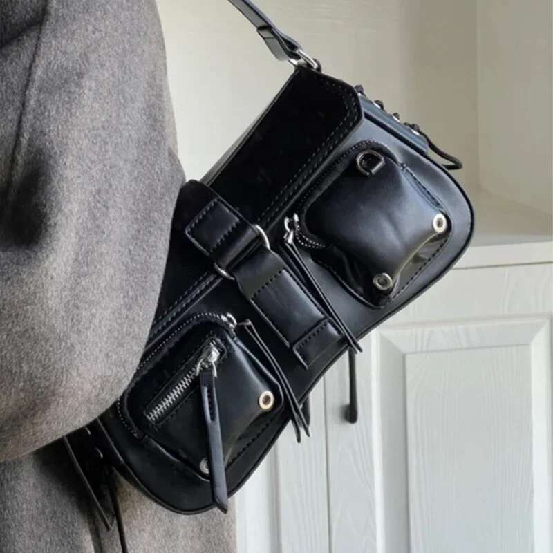 Women's Bags Handbag Y2k Korean Women Haruku Vintage Gothic Black Hand Bag Aesthetic Elegant Punk Wallet Purse Handbags Shoulder Trend Tote Bags