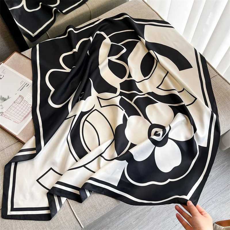 Sarongs 90cm square scarf twill silk feel womens headscarf shawl and luxurious hair wrap C tter printed neck scarf Bandana Pashmina H241224