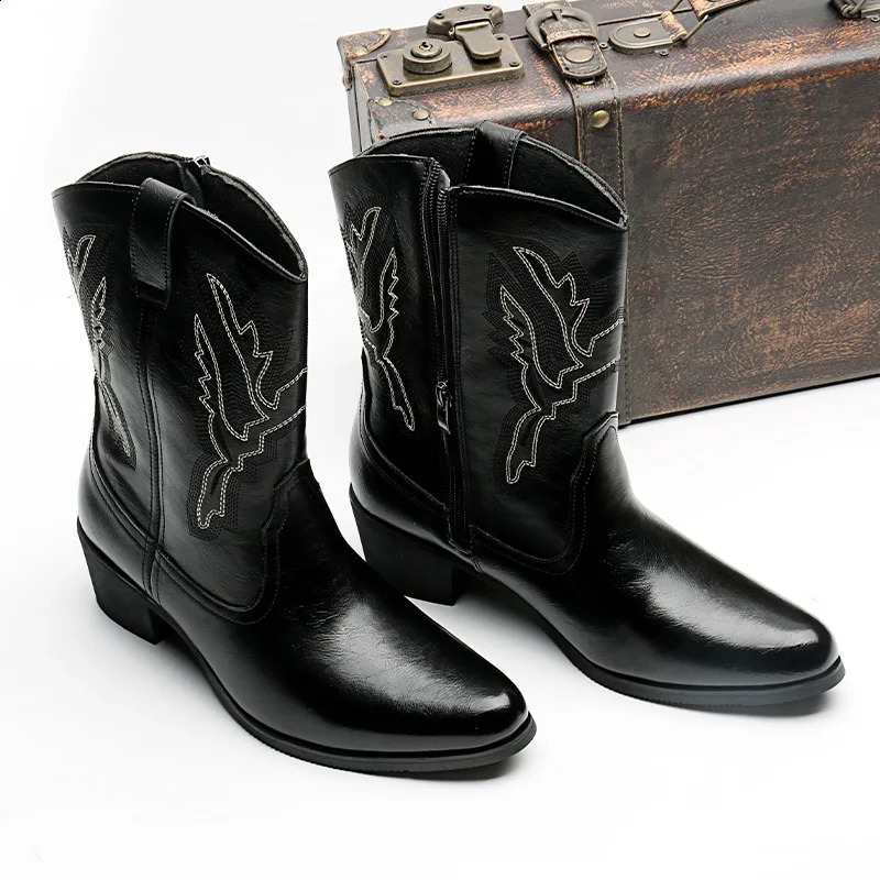 Mens Classic Retro Western Cowboy Boots Mens High Fashion Embroidered Small Leg Boots Mens Casual Shoes 241223