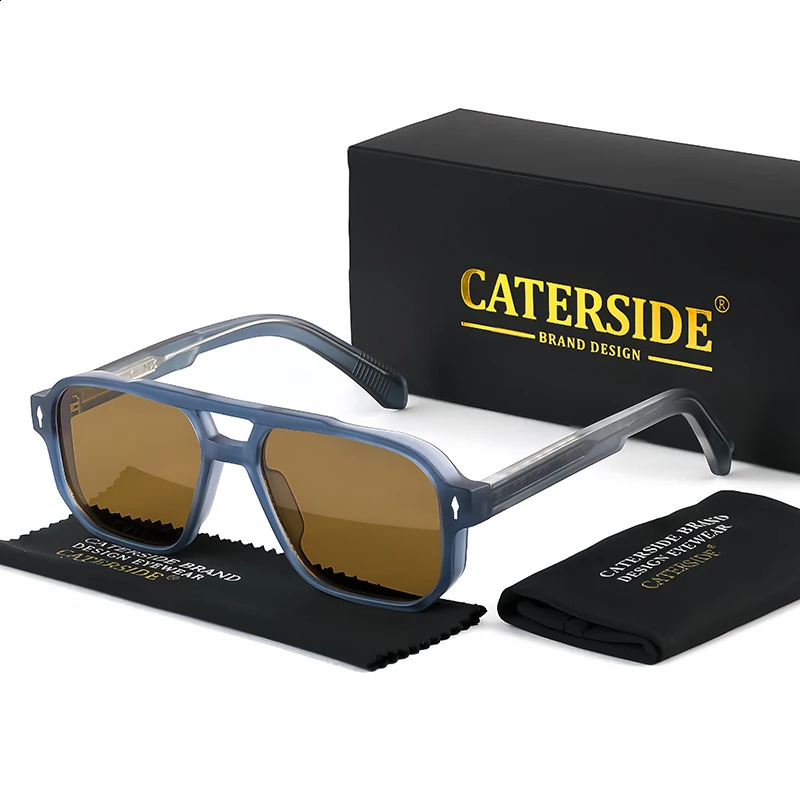 CATERSIDE Retro Punk Sunglasses Men Flat Top Double Bridges Sun Glasses Women Driving Travel Party Eyeglasses 241224