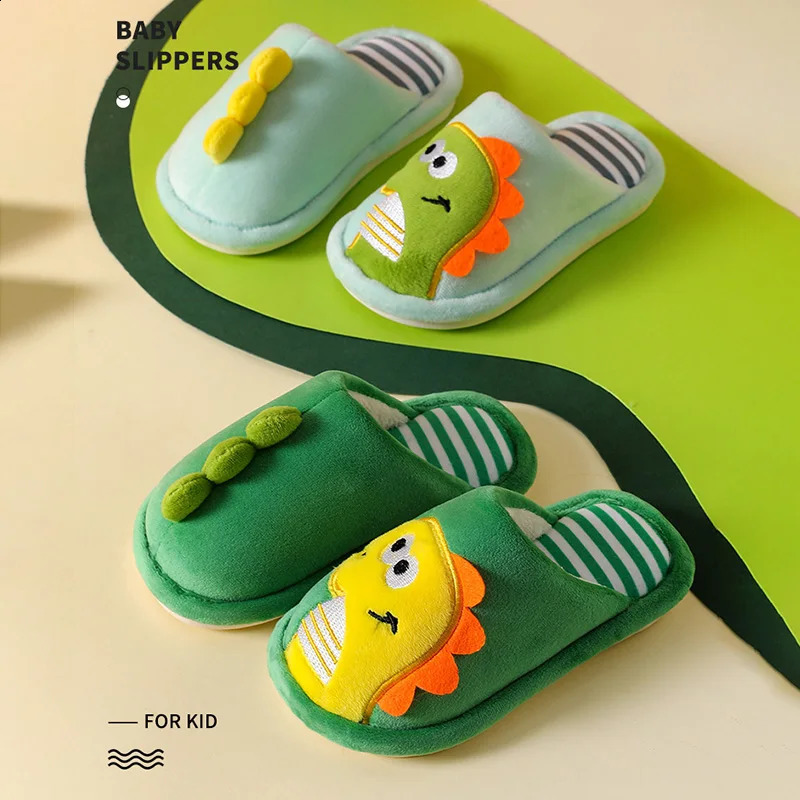 Children Cartoon Dino Fur Slipper Soft Autumn Winter Warm Princess Baby Boy Girl Indoor Home Bedroom Kid Cotton Fleece Fur Shoes 241223