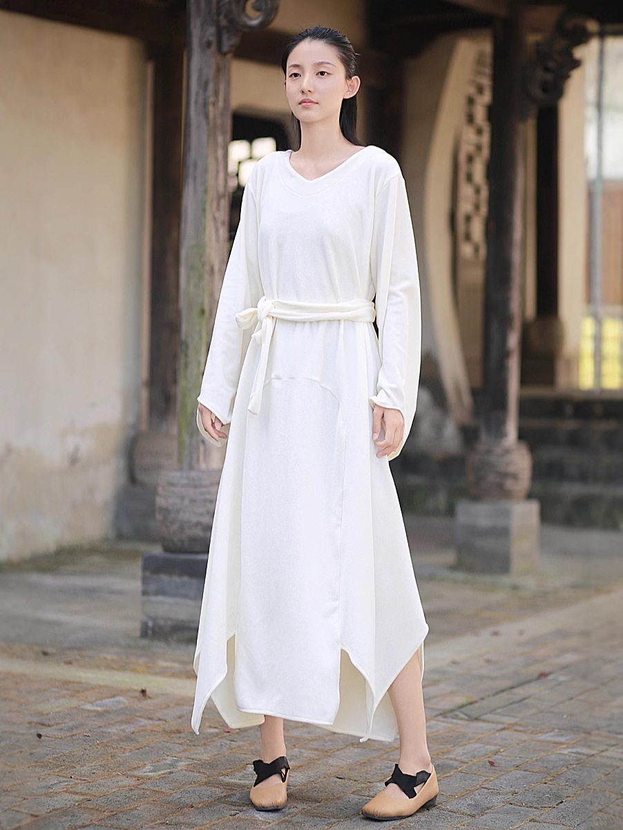 TB79487 Loose Ori Velvet Dress Long Splicing Design Dress Winter