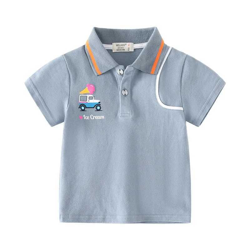 Summer boys short sleeved casual breathable cotton car printed T-shirt childrens contrasting color polo shirt childrens first 3-8 years W241223