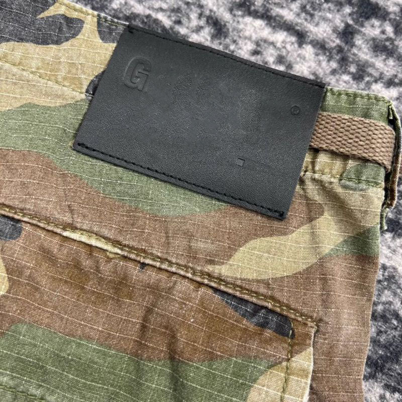 Designer Mens Camouflage Patchwork Leather Letter High Street Vintage Hip Hop Worn Work Denim Shorts Men