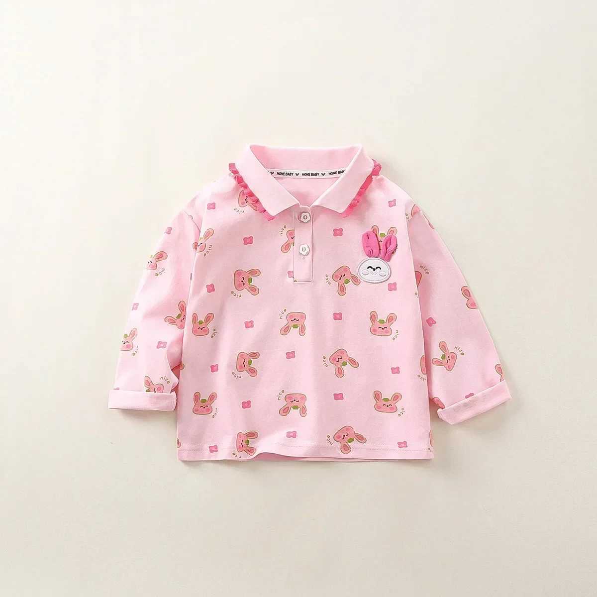 Baby girl polo shirt childrens rabbit sports shirt Embroidery Pullover long sleeved top 2024 spring/summer childrens clothing fashion W241223