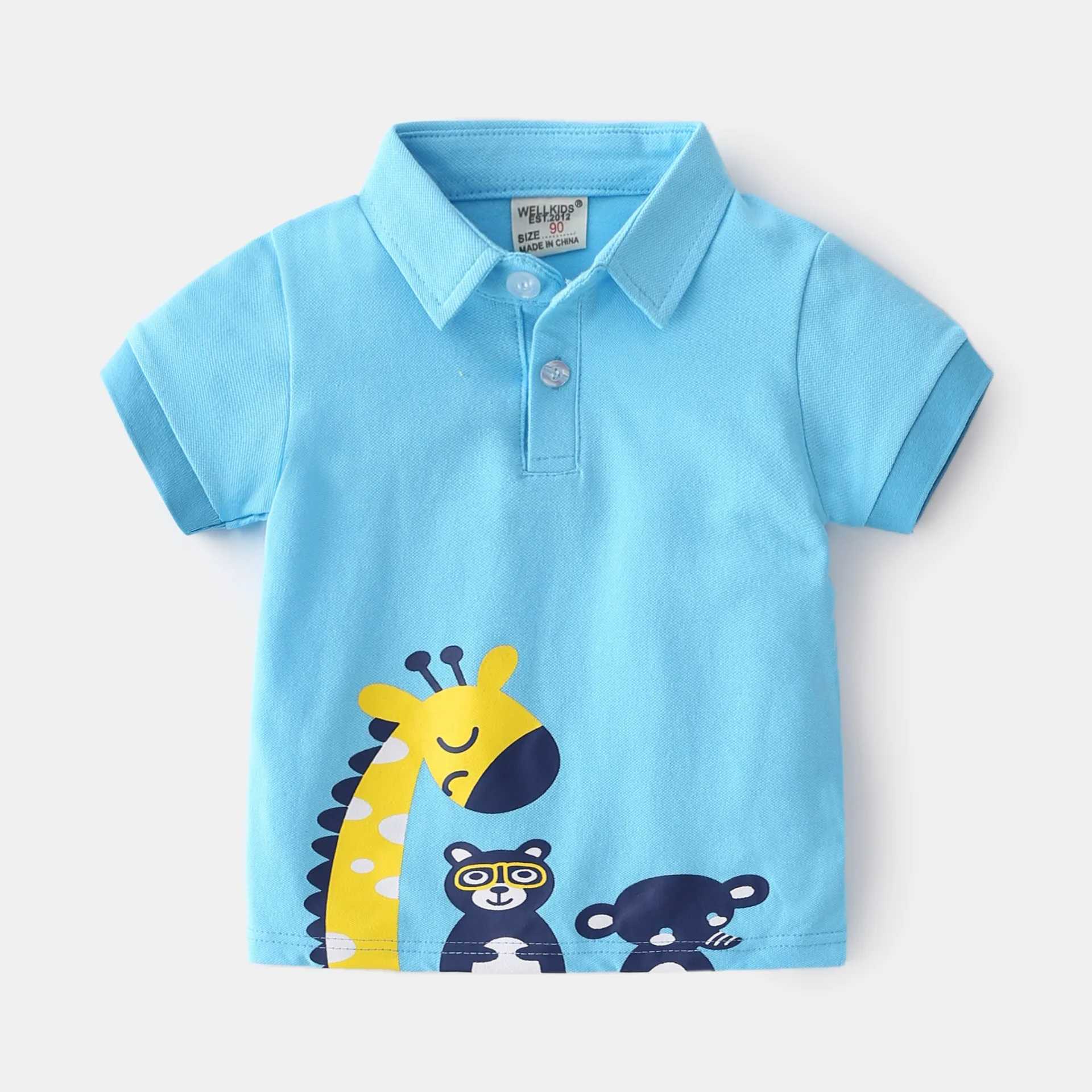 Summer boys short sleeved casual cotton printed T-shirt childrens contrasting polo shirt W241223