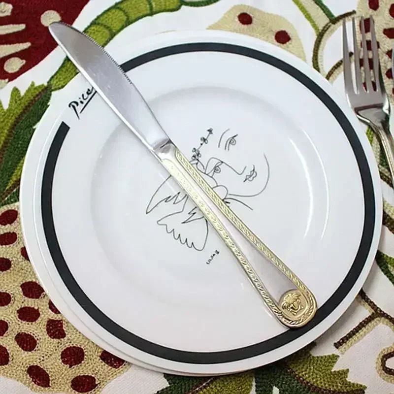 Vintage Western Gold Plated Tableware Fork Knife Set Gold Tableware Set Stainless Steel Carving Tableware Set 241223
