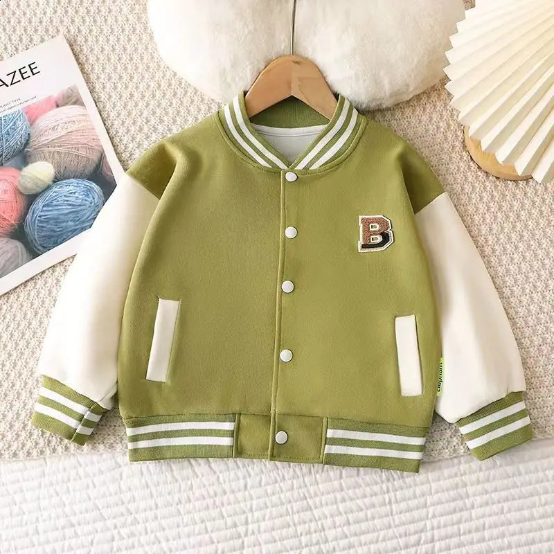 Boys Baseball Jacket Baby Letter Round Collar Coat Spring Autumn Girls Fashion Casual Sports Outerwear 12M-12 Years Old 241223