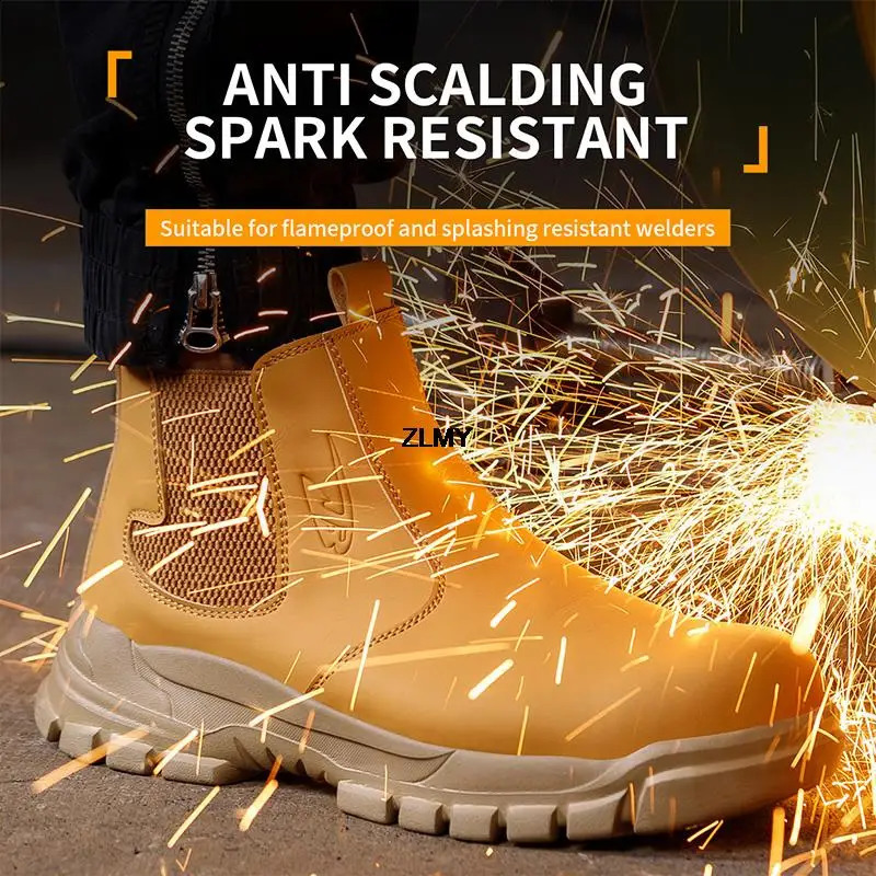 ZLMY Fireproof Flower Welding Shoes Mens High Top Work Safety Boots Stamping Construction Safety Shoes Mens Boots Plus Size 48 241223