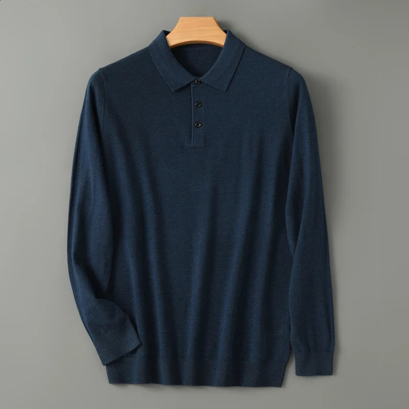 Mens Merino wool sweater with polo neck and floral autumn cashmere knitted loose mens shirt top warm and soft 241223