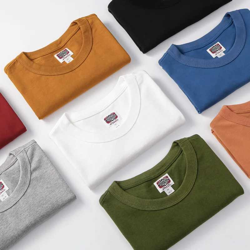 Heavy duty 300g mens T-shirt solid color fashionable casual loose simple student basic clothing 8-color short sleeved O-neck tee W241223