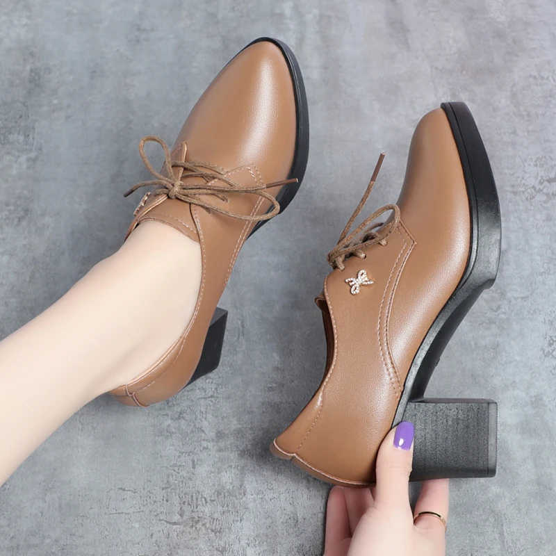 AIYUQI Women Shoes Dress Genuine Leather Lace-up High-heel Shoes Women Spring Large Size Fashion Ladies Shoes