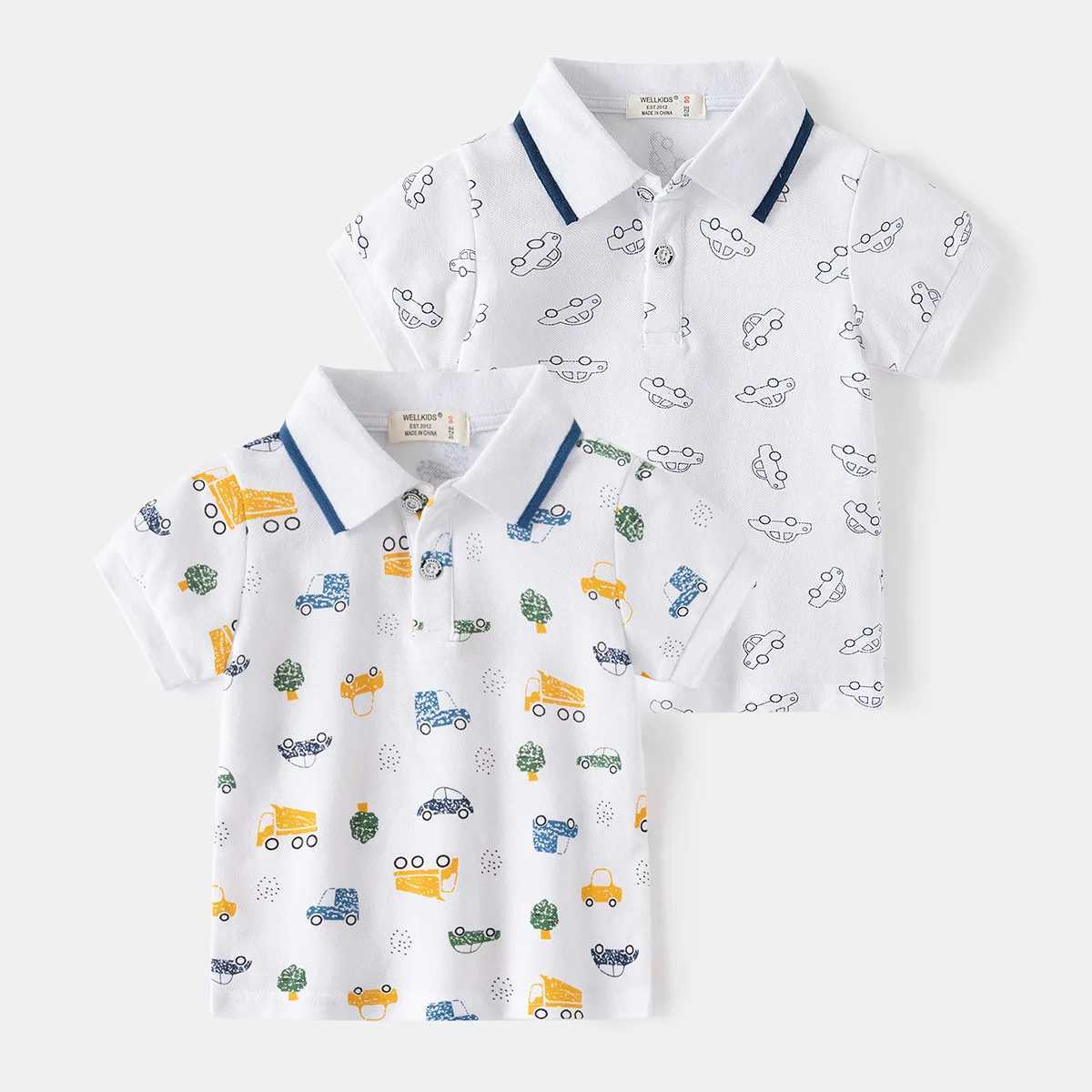 Summer boy polo shirt short sleeved childrens top wearing car pattern 90-130cm childrens T-shirt soft boys clothing W241223