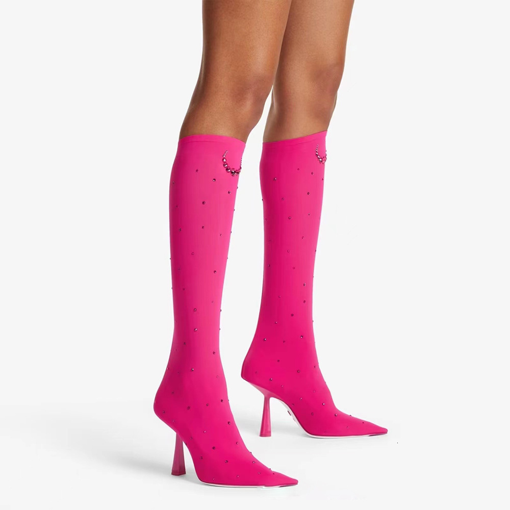 2024 New European And American Pointed High Heels Sexy Rhie Elastic Long Thin Tube Fashionable Women's Boots