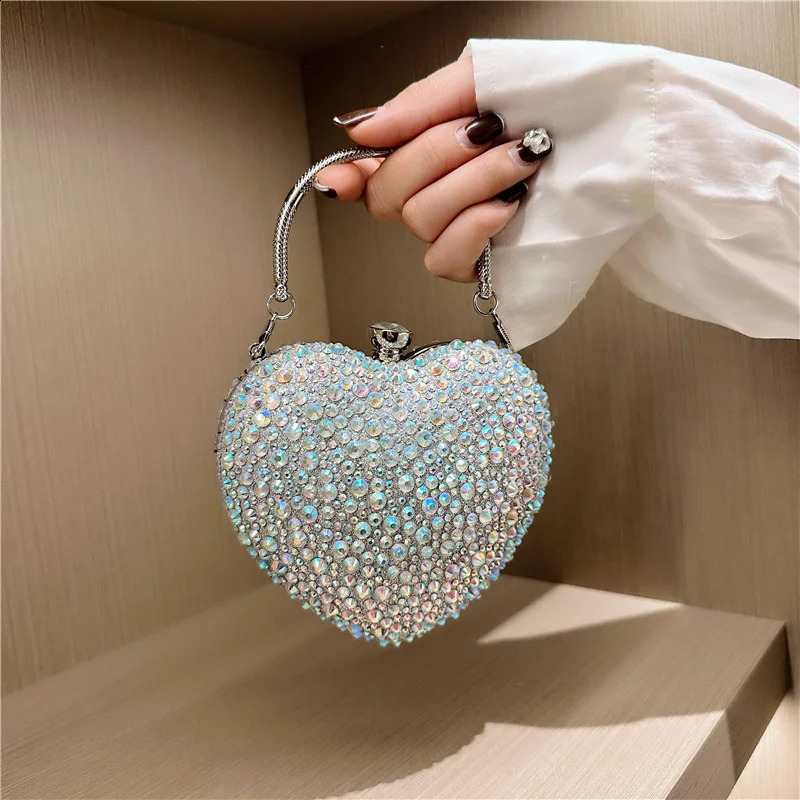 Diamond Inlay Heart Shape Crystal Clutch Purse Stones Evening Wedding Party Shoulder Bag Handle Rhinestone Mini Handbags 250120ww