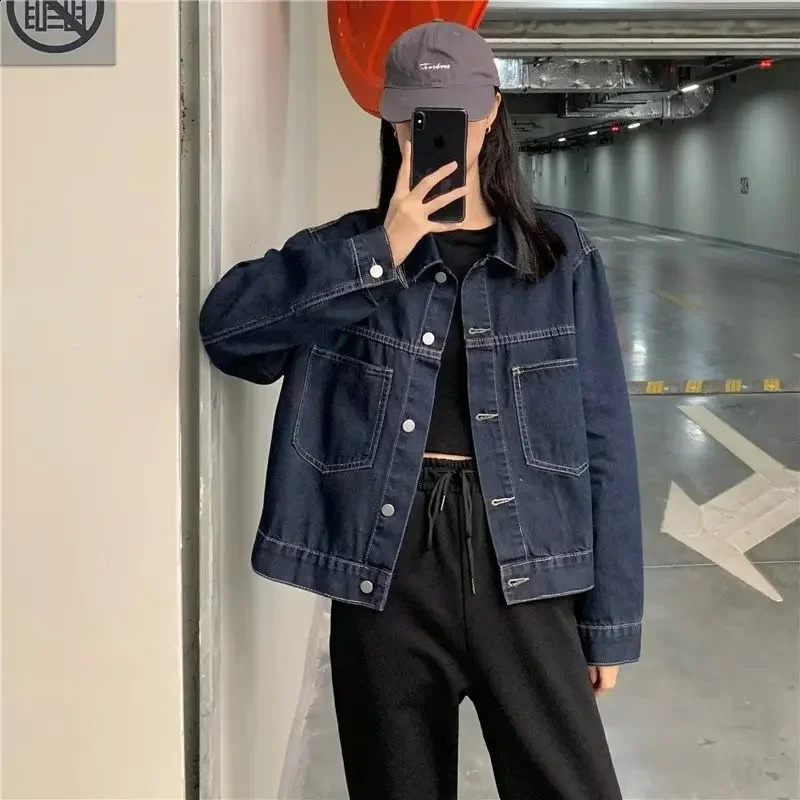 autumn plus size retro denim short jacket for women loose fit suitable for weight loss and elderly denim top 241219