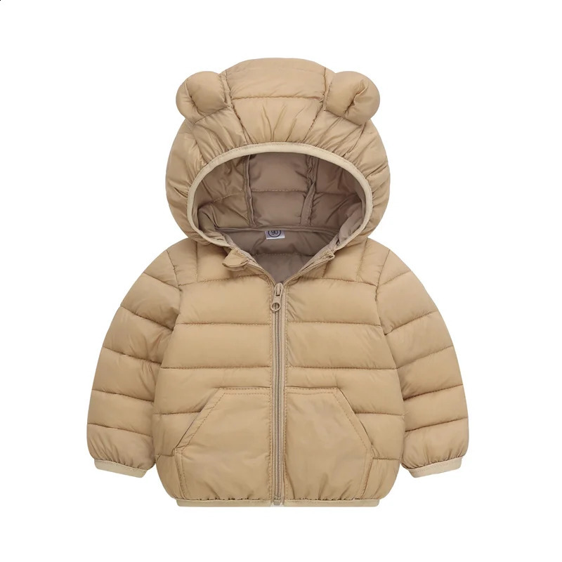 Winter Down Warm Jackets Autumn Baby Thin Hooded Cotton Coats Girls Boys Cute Solid Outerwear 2-6 Years 241223