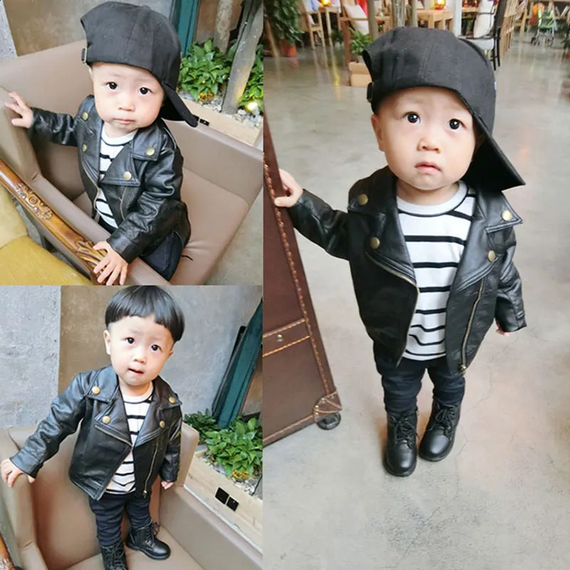 Spring autumn boys baby clothes outfit pu leather jacket outerwear for baby boys clothing short leather jacket coats 241223