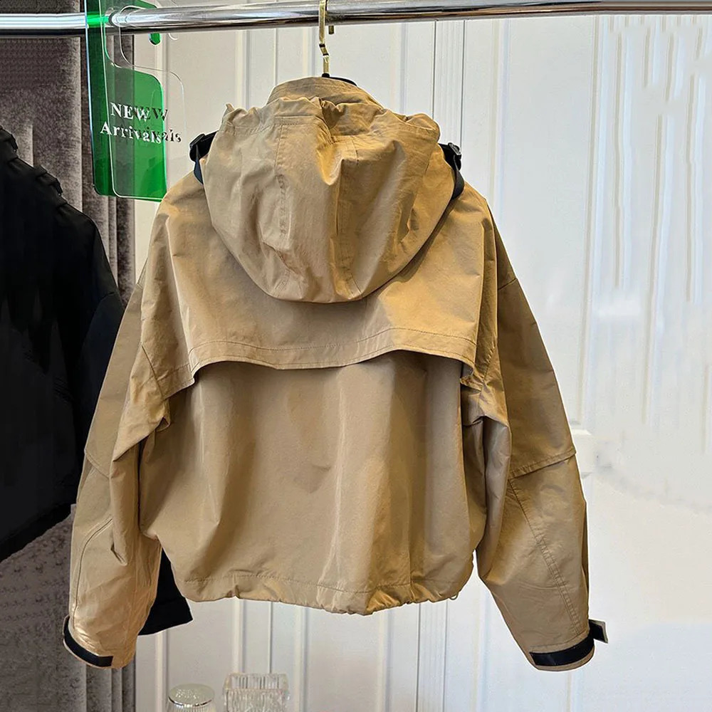 Autumn Quality Hooded Womens Bomber Jacket Casual Short Cargo Coat For Woman Zipper Pocket Khaki Baseball Female Outwear 241218