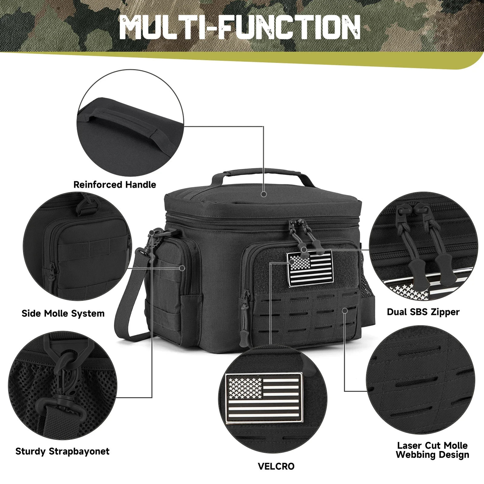 Tactical Lunch Box for Work Leakproof Insulated Durable Thermal Cooler Bag Meal Camping Picnic Heavy Duty Lunch Bag 250221