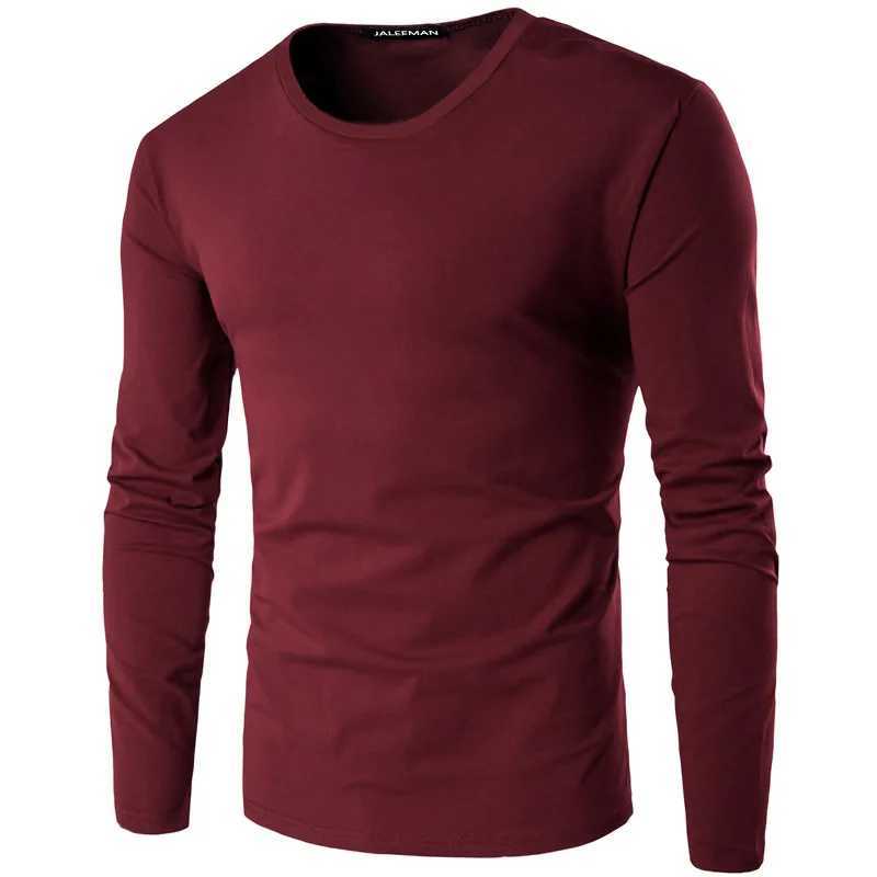 Mens plain weave premium cotton T-shirt basic T-shirt long sleeved ultra-thin solid color top O-neck W241223