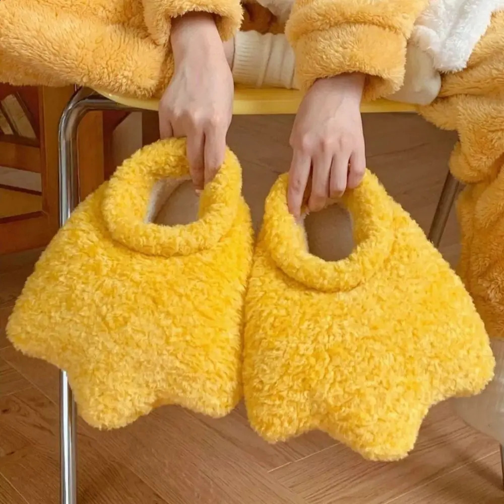 Fashion Soft Duck Flippers Slippers Thick Sole Silent Duck Plush Slippers Non-Slip Fluffy Children Duck Feet Slides Children 241223