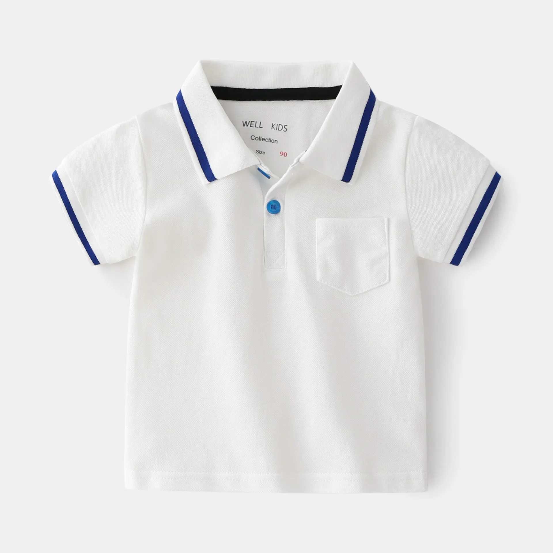 Summer boys short sleeved T-shirt casual breathable cotton polo shirt childrens contrasting color patch work stripe age 3-8 5 colors W241223