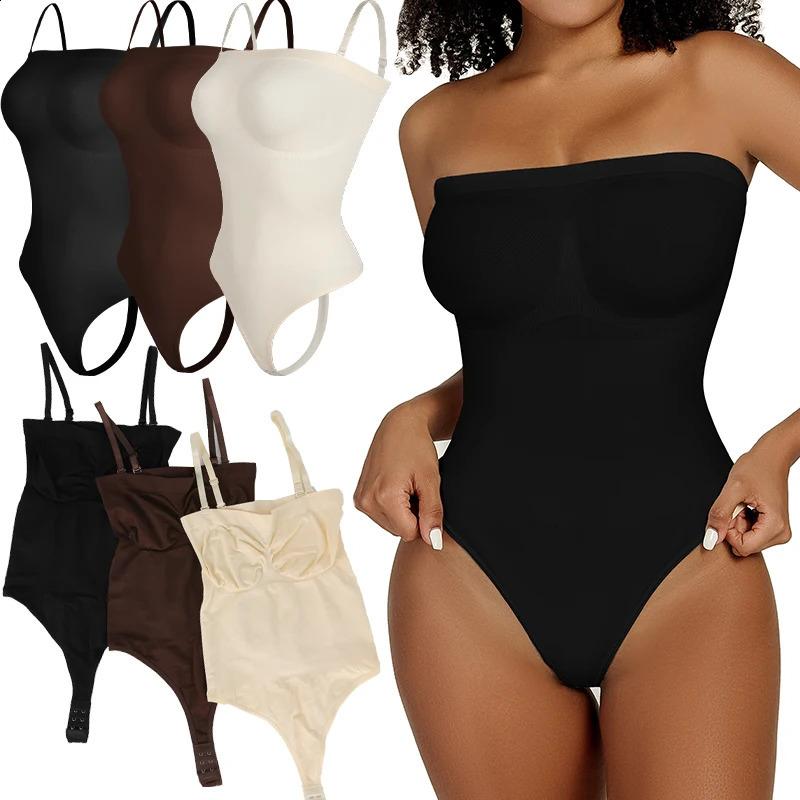 Off Shoulder Bustier Tube Top Strapless Bodysuit Women Thongs Shapewear Tummy Control Body Shaper Waist Trainer Skinny Underwear 241224