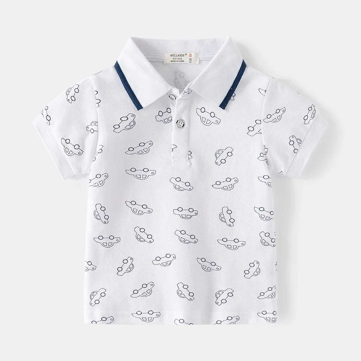 Summer boys polo shirt short sleeved childrens shirt car wearing pattern 90-130cm childrens T-shirt soft boys clothing boys shirt W241223