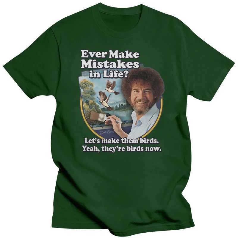 Bob Ross made a mistake on the bird with an officially licensed T-shirt in a simple style W241223