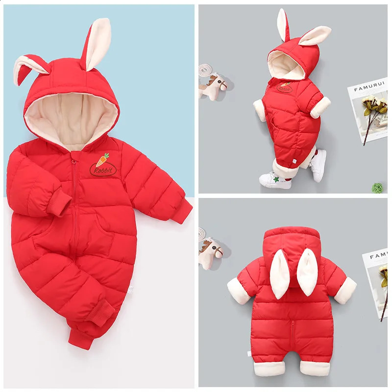 spring Winter Overall For Children Infant Thickened kids Clothes Hooded mantle Cartoon Baby coat Boys Girls Jumpsuit Romper 241223
