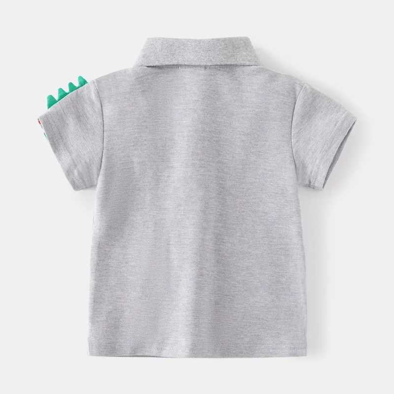 2024 Summer Boys Short sleeved Polo Shirt Childrens Fun Dinosaur Breathable Cotton 2 Colors Age 3-8 W241223
