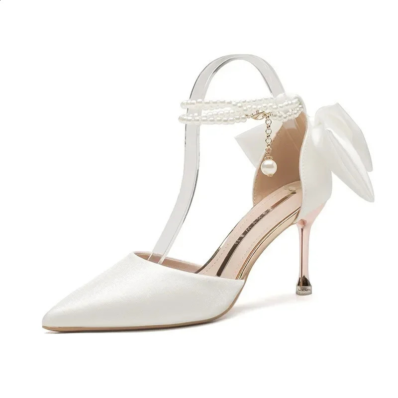 womens slim high-heeled hollow sandals womens pearl butterfly horn toe high-heeled shoes womens wedding shoes 241223