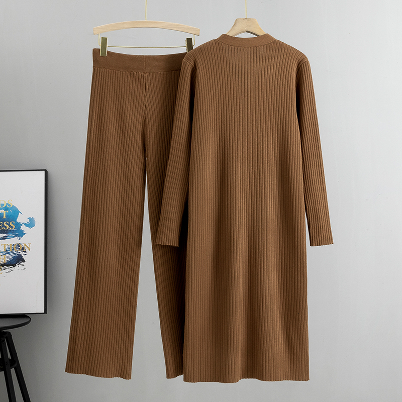 New Spring Autumn Knitted Pullover Sweater Wide Leg Pants Sets For Women 2 Pieces Home Suit Women's Clothing