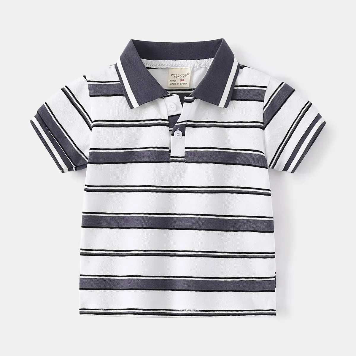 Boys polo shirt short sleeved childrens shirt summer striped 90-130cm childrens T-shirt soft boys clothing 4-6Y W241223